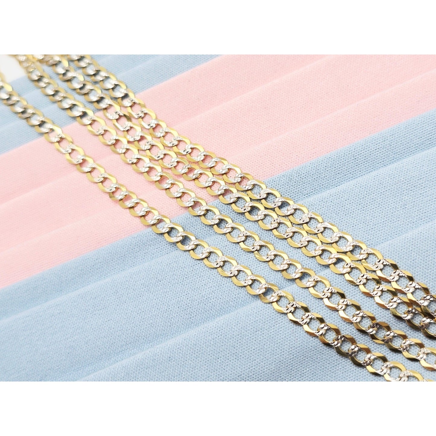 14K Two Tone Gold Diamond Cut Flat Curb Link Chain Necklace