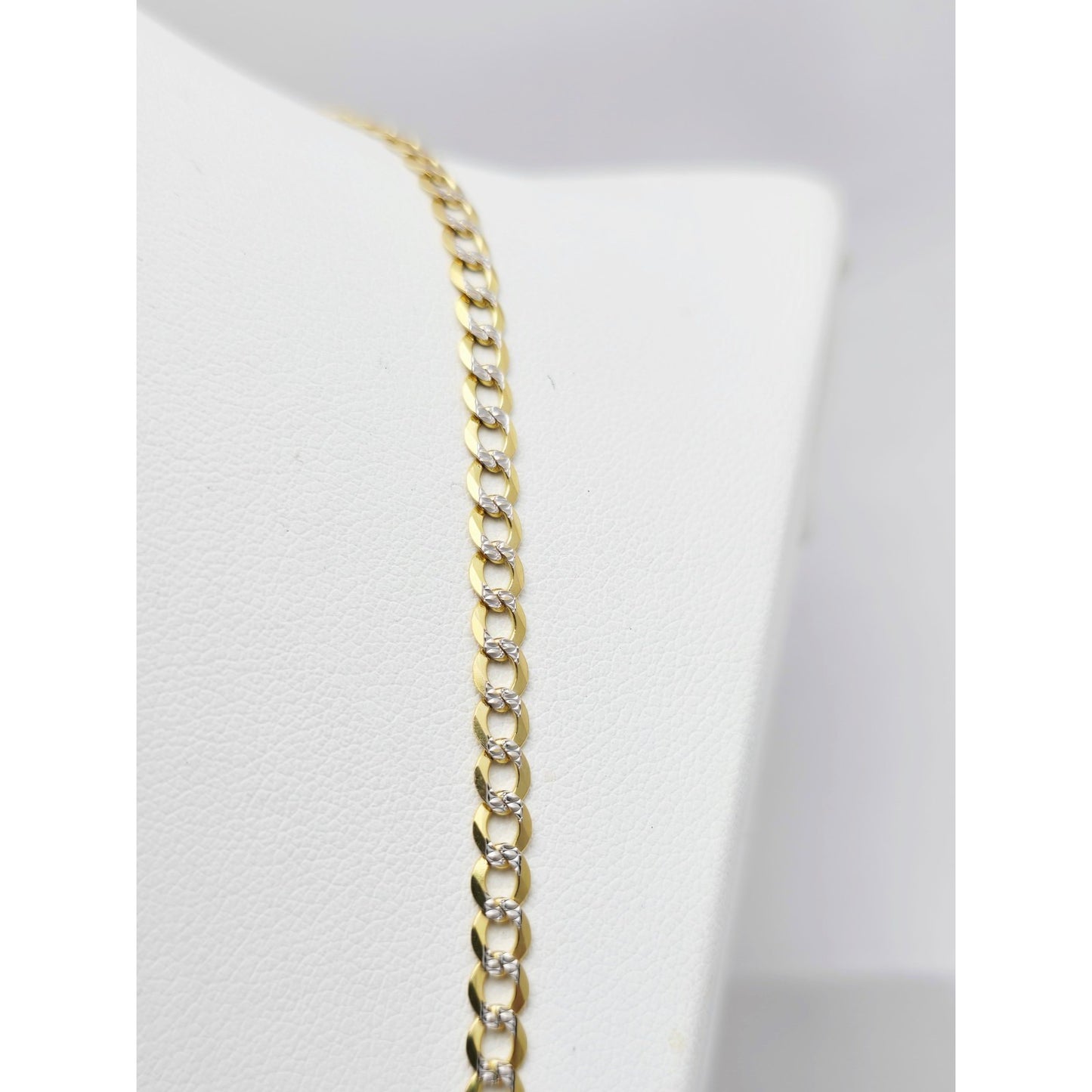14K Two Tone Gold Diamond Cut Flat Curb Link Chain Necklace