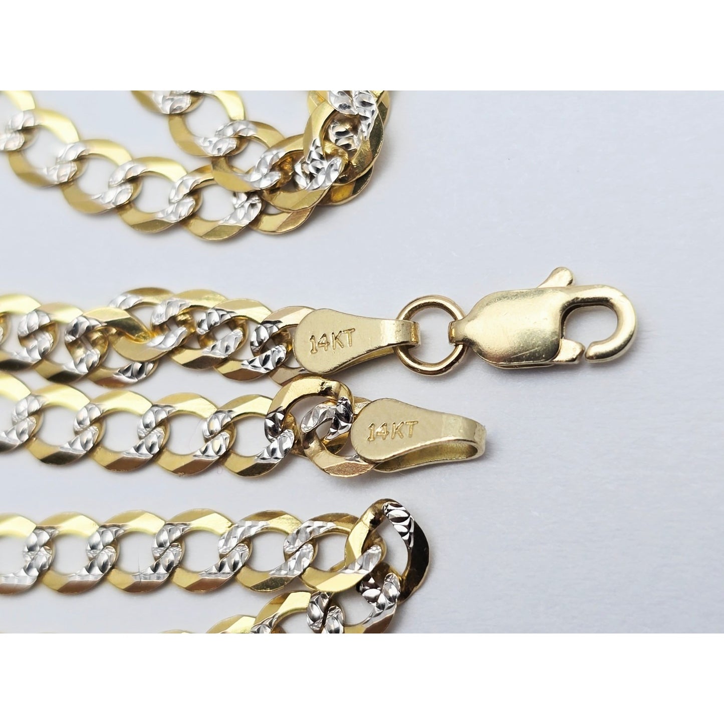 14K Two Tone Gold Diamond Cut Flat Curb Link Chain Necklace