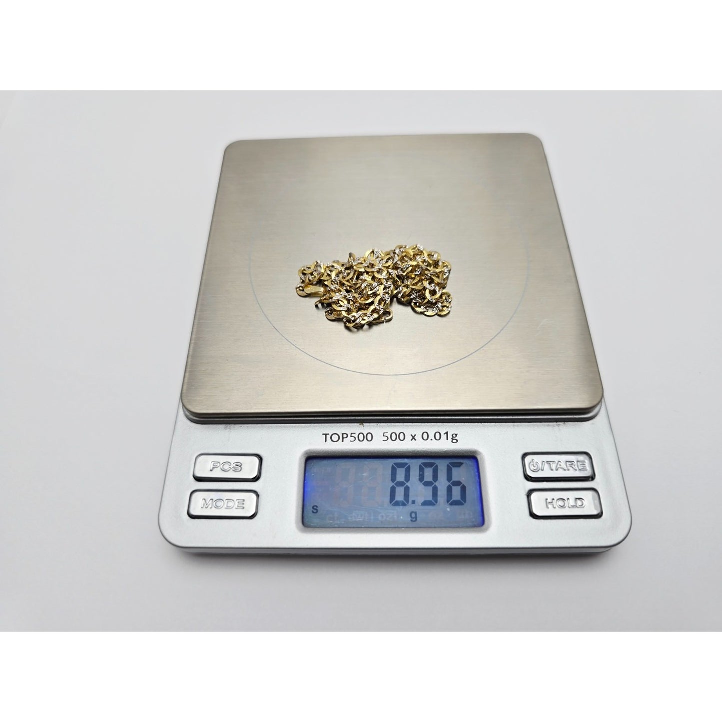 14K Two Tone Gold Diamond Cut Flat Curb Link Chain Necklace