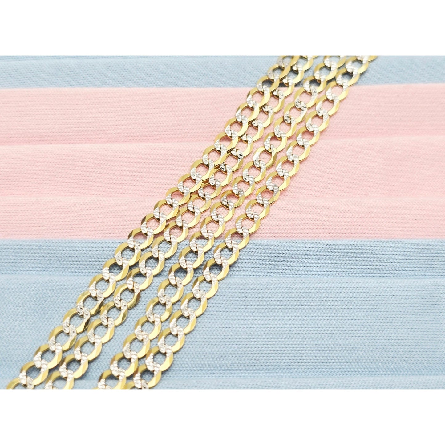 14K Two Tone Gold Diamond Cut Flat Curb Link Chain Necklace