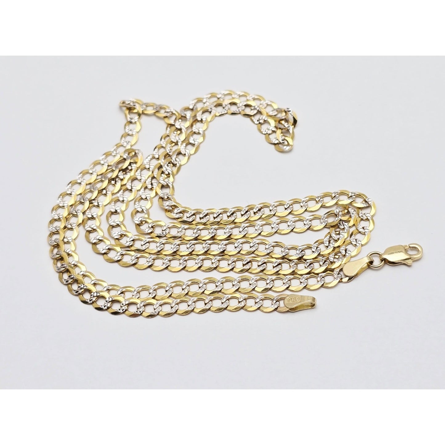 14K Two Tone Gold Diamond Cut Flat Curb Link Chain Necklace