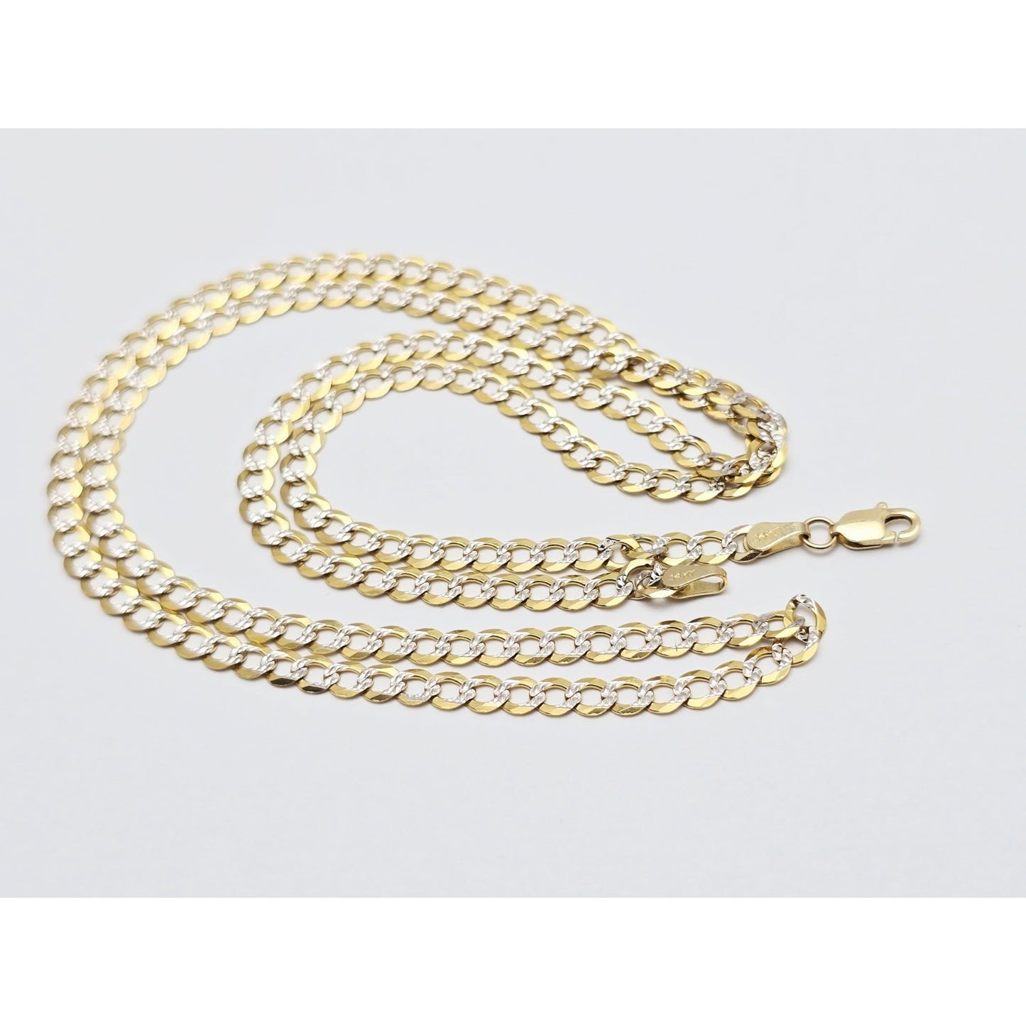 14K Two Tone Gold Diamond Cut Flat Curb Link Chain Necklace