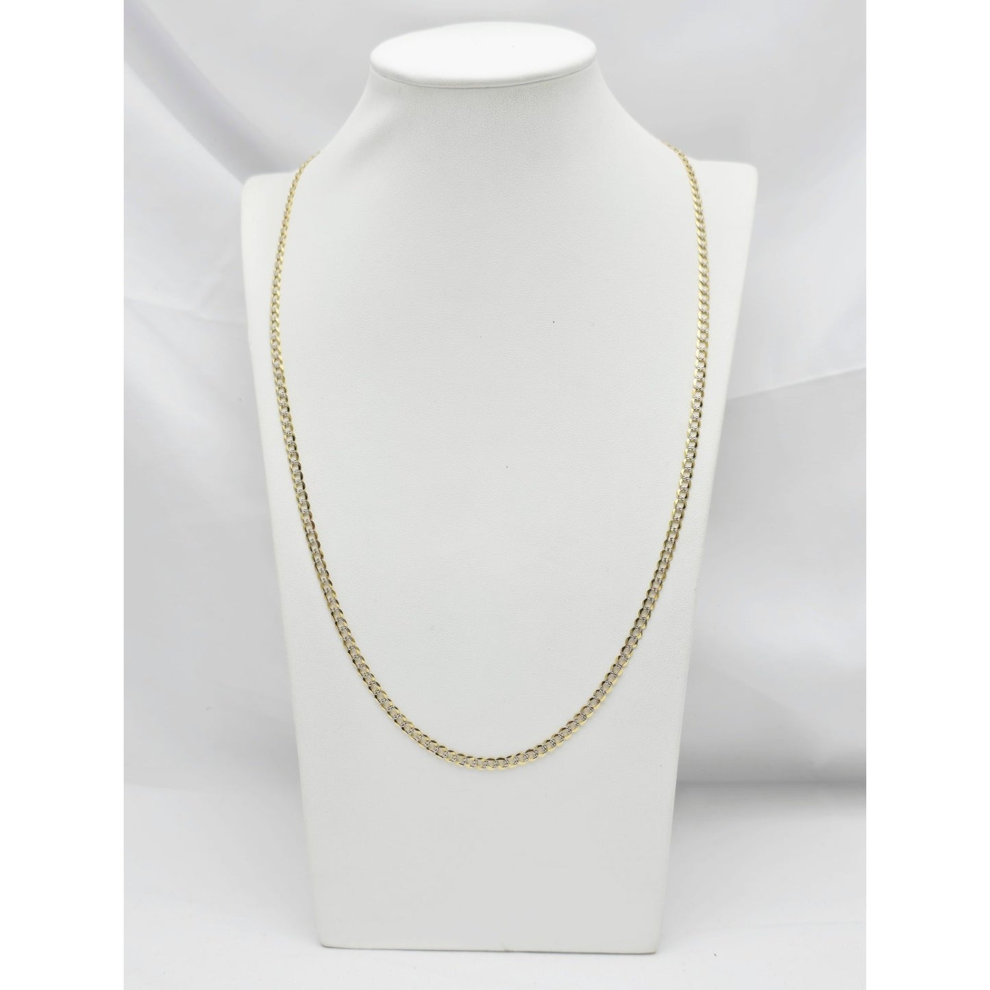 14K Two Tone Gold Diamond Cut Flat Curb Link Chain Necklace