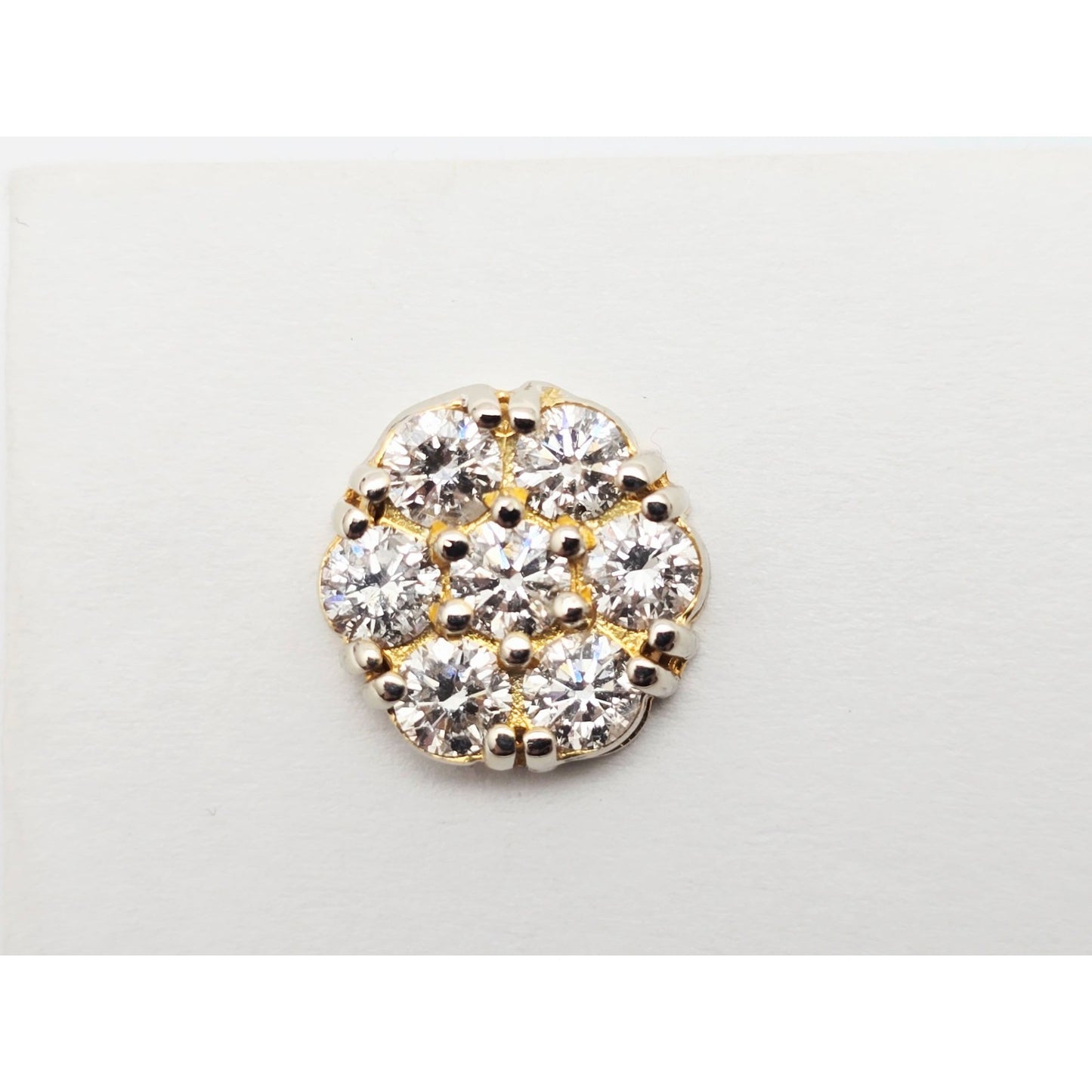 Single 14K Two Tone Gold Diamond Flower Round Stud Earring