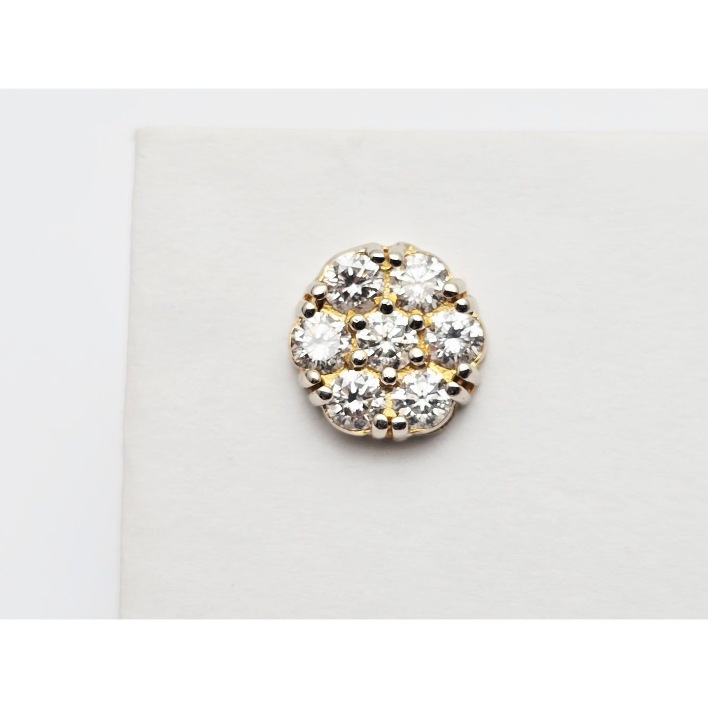Single 14K Two Tone Gold Diamond Flower Round Stud Earring