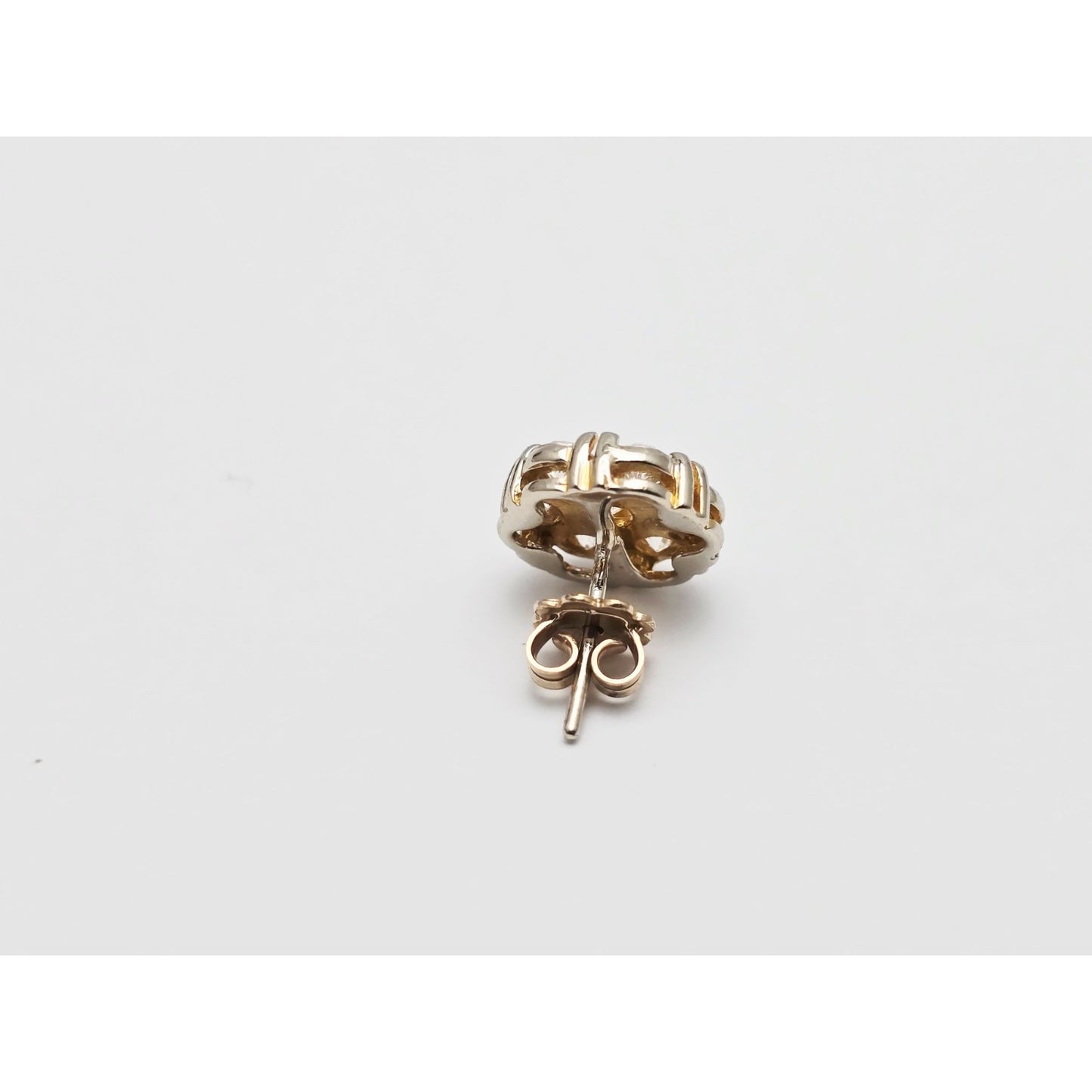 Single 14K Two Tone Gold Diamond Flower Round Stud Earring