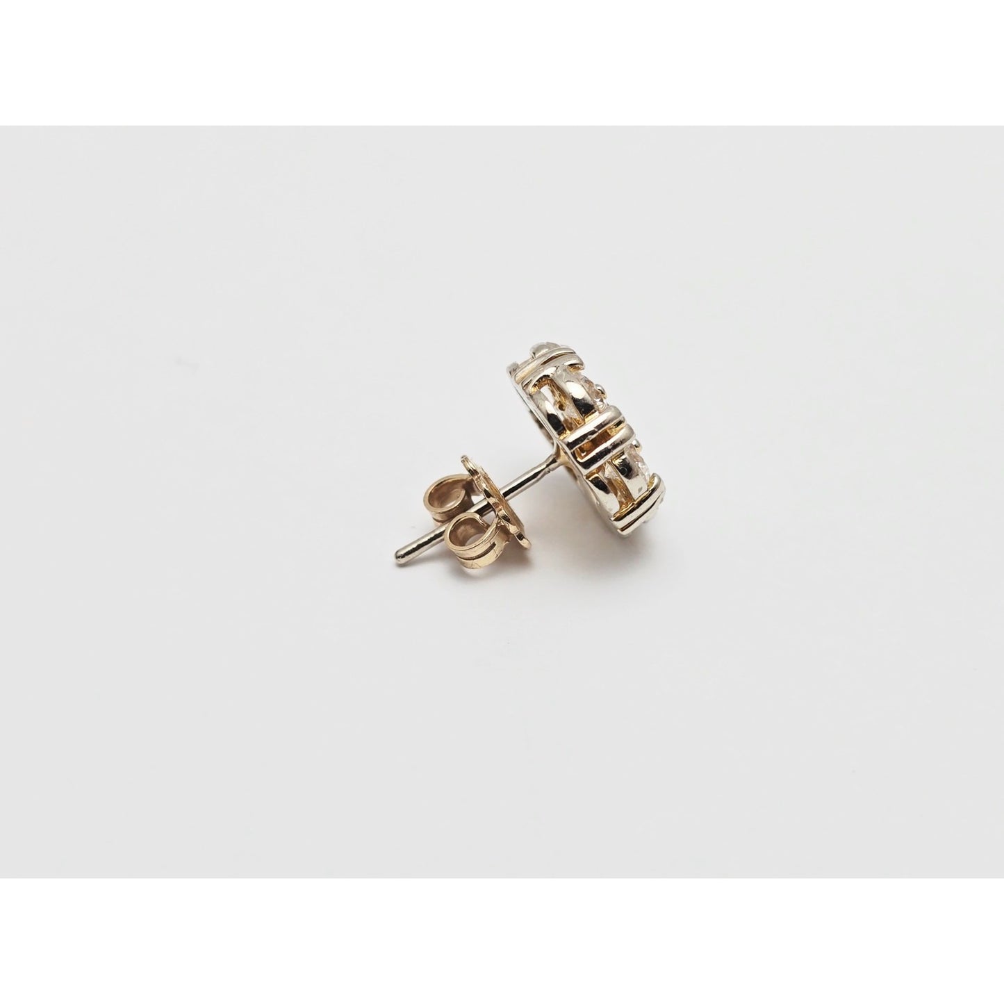 Single 14K Two Tone Gold Diamond Flower Round Stud Earring