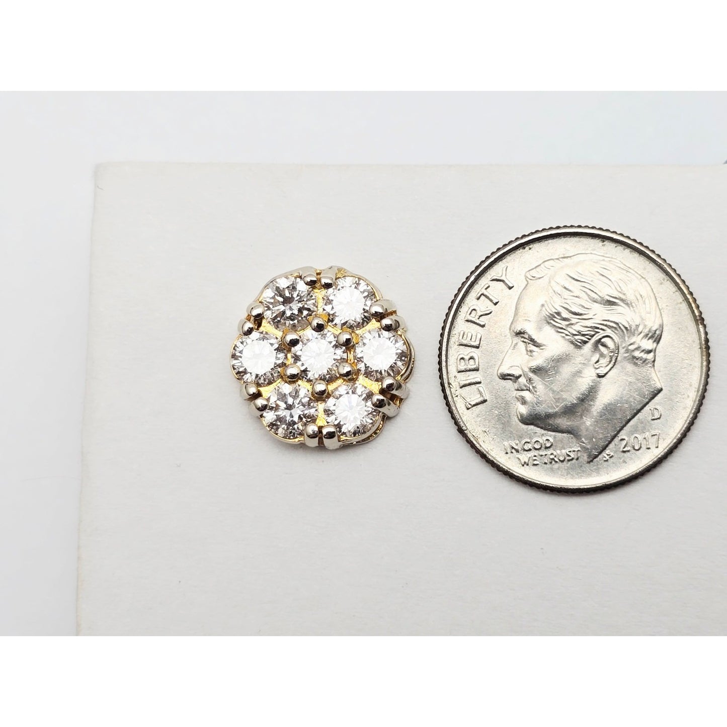 Single 14K Two Tone Gold Diamond Flower Round Stud Earring