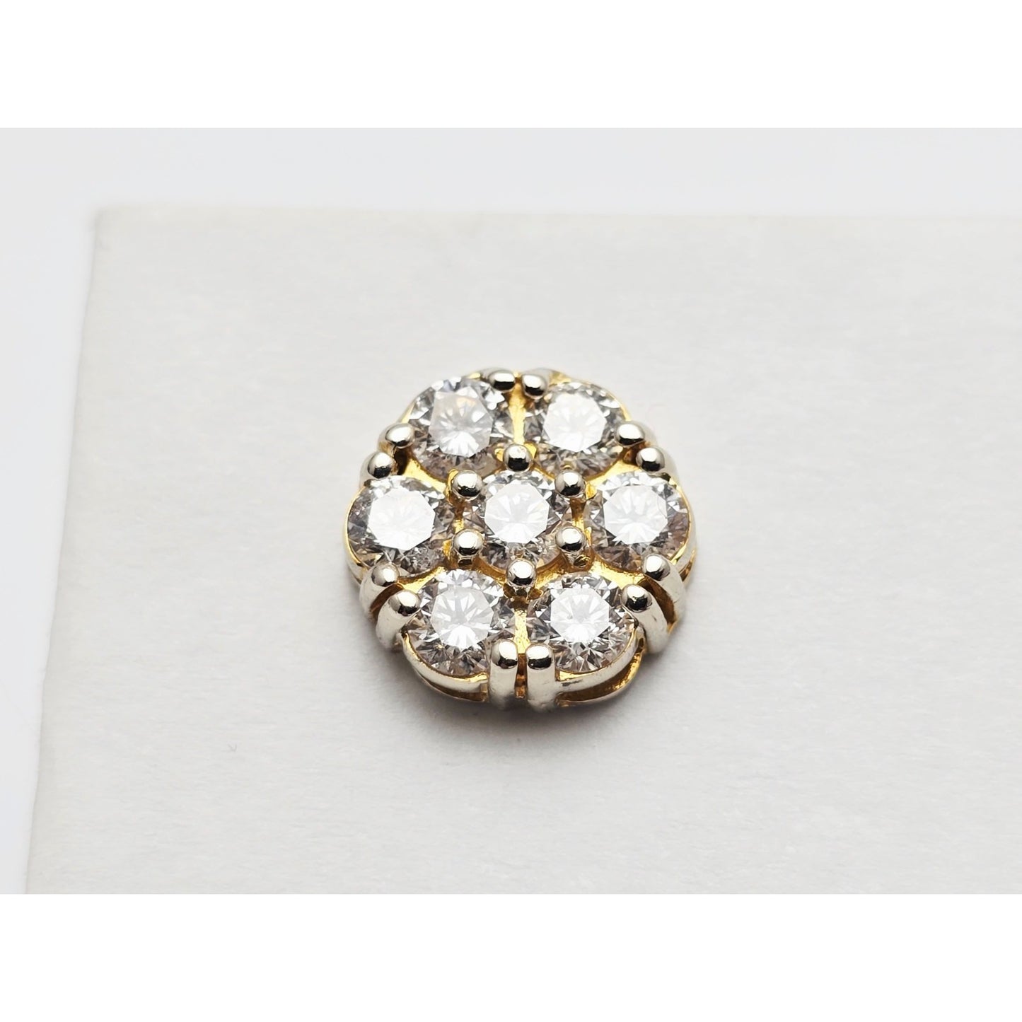 Single 14K Two Tone Gold Diamond Flower Round Stud Earring