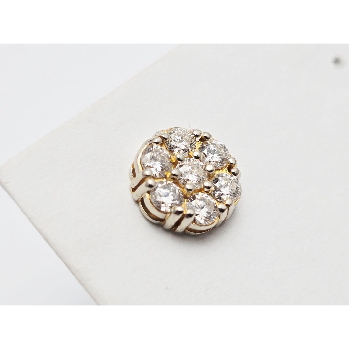 Single 14K Two Tone Gold Diamond Flower Round Stud Earring