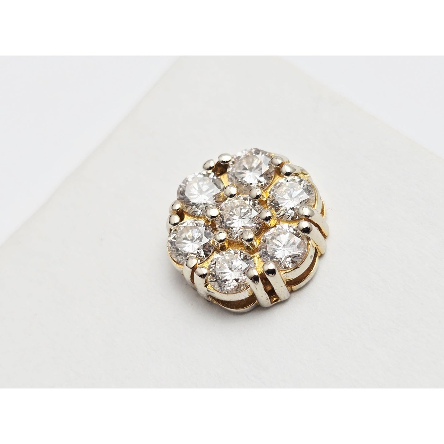 Single 14K Two Tone Gold Diamond Flower Round Stud Earring