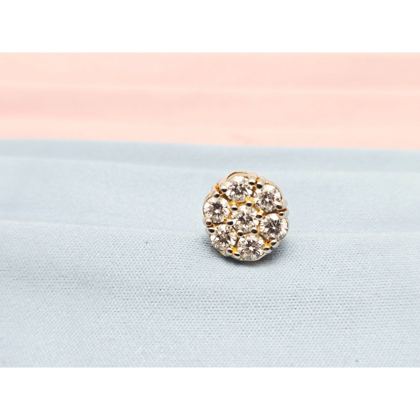 Single 14K Two Tone Gold Diamond Flower Round Stud Earring