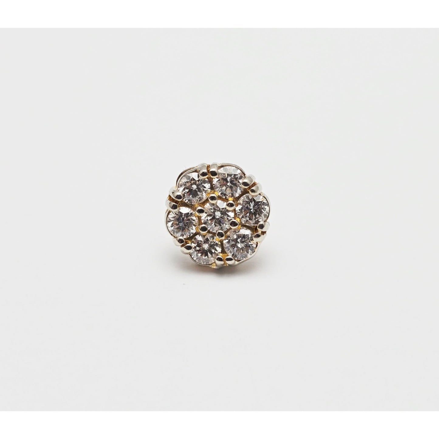 Single 14K Two Tone Gold Diamond Flower Round Stud Earring