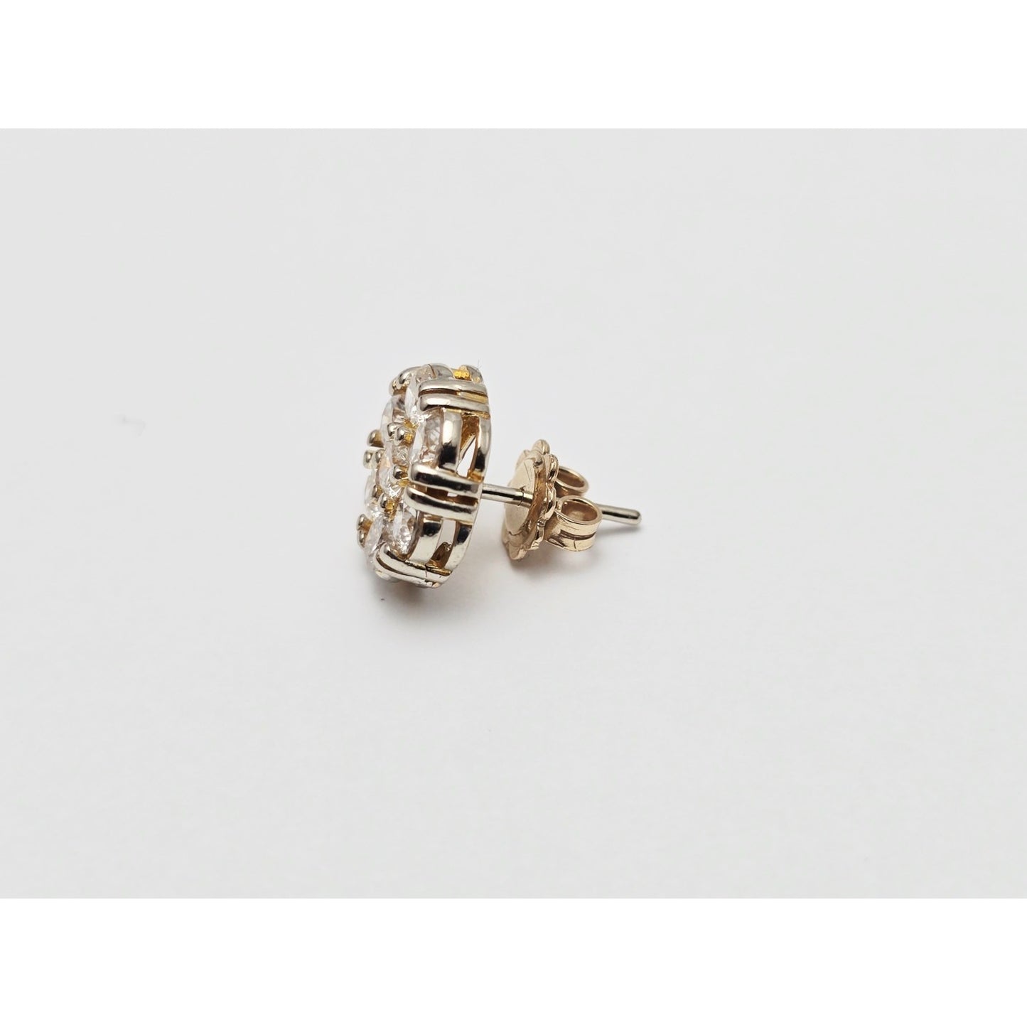 Single 14K Two Tone Gold Diamond Flower Round Stud Earring