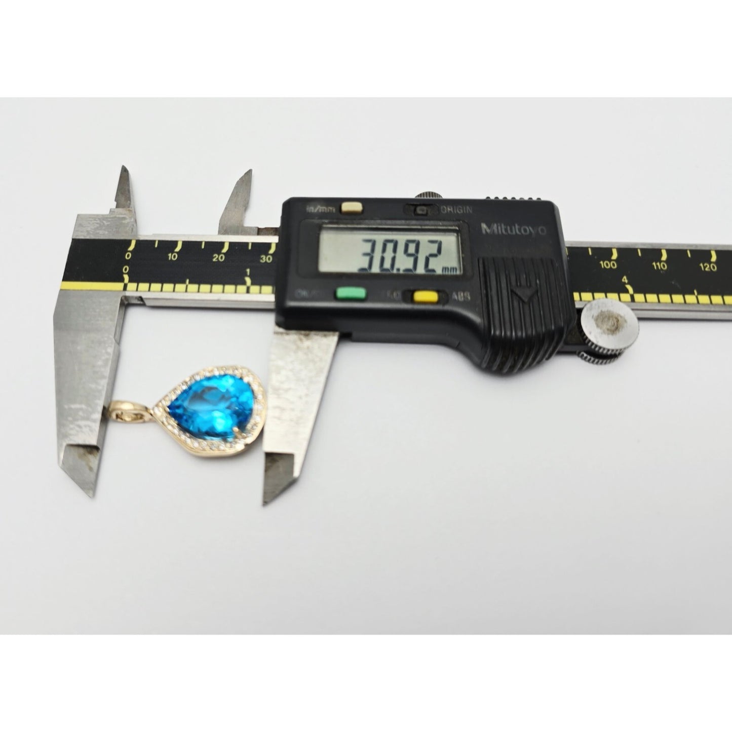 14K Yellow Gold Blue Teardrop Topaz & Diamond Drop Charm Pendant