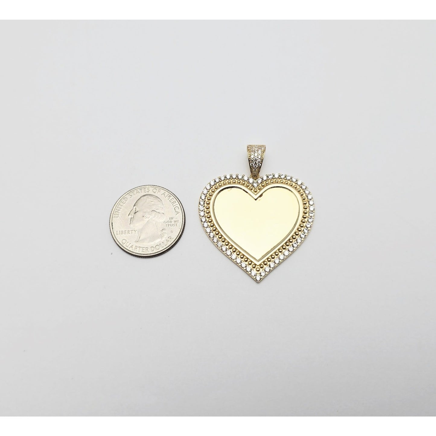 10K Yellow Gold Picture Frame Heart CZ Charm Pendant