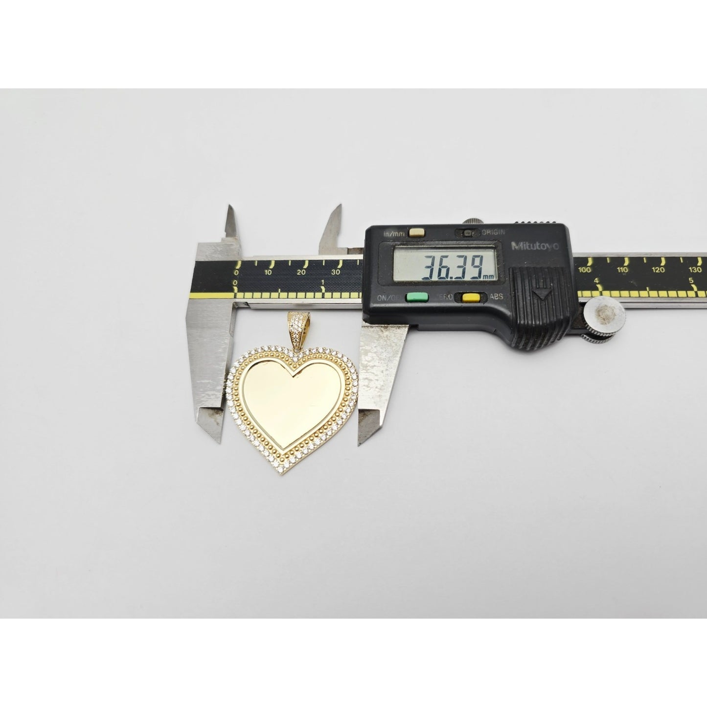 10K Yellow Gold Picture Frame Heart CZ Charm Pendant