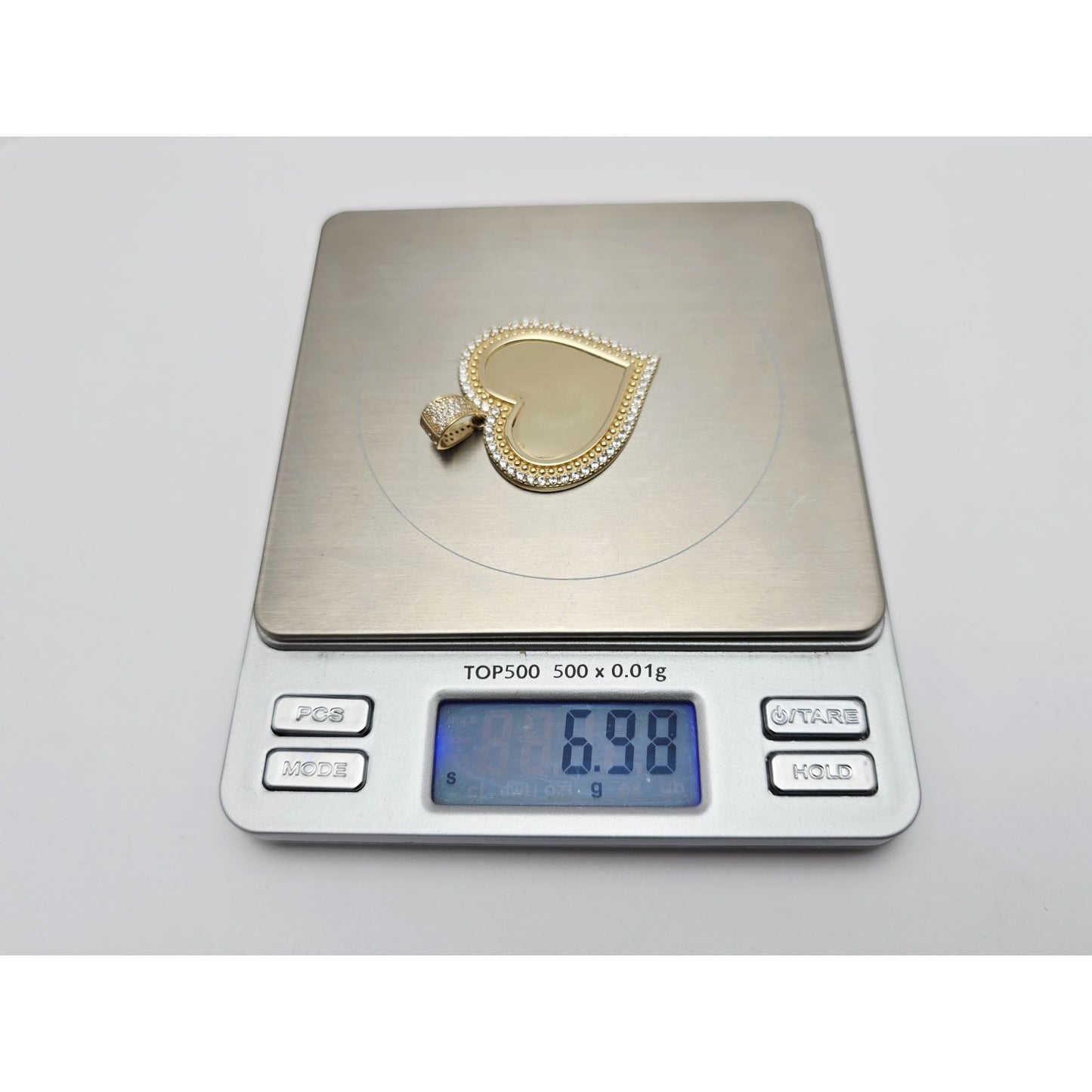 10K Yellow Gold Picture Frame Heart CZ Charm Pendant