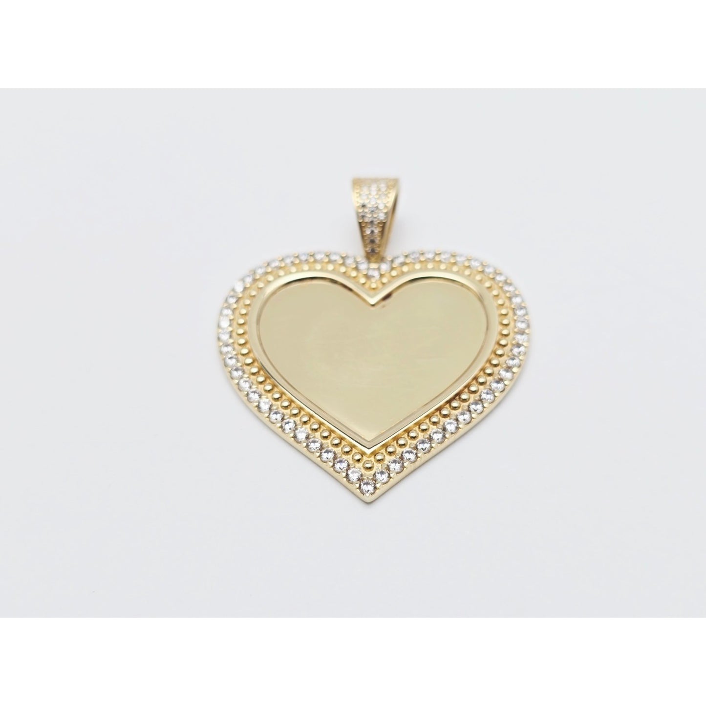 10K Yellow Gold Picture Frame Heart CZ Charm Pendant