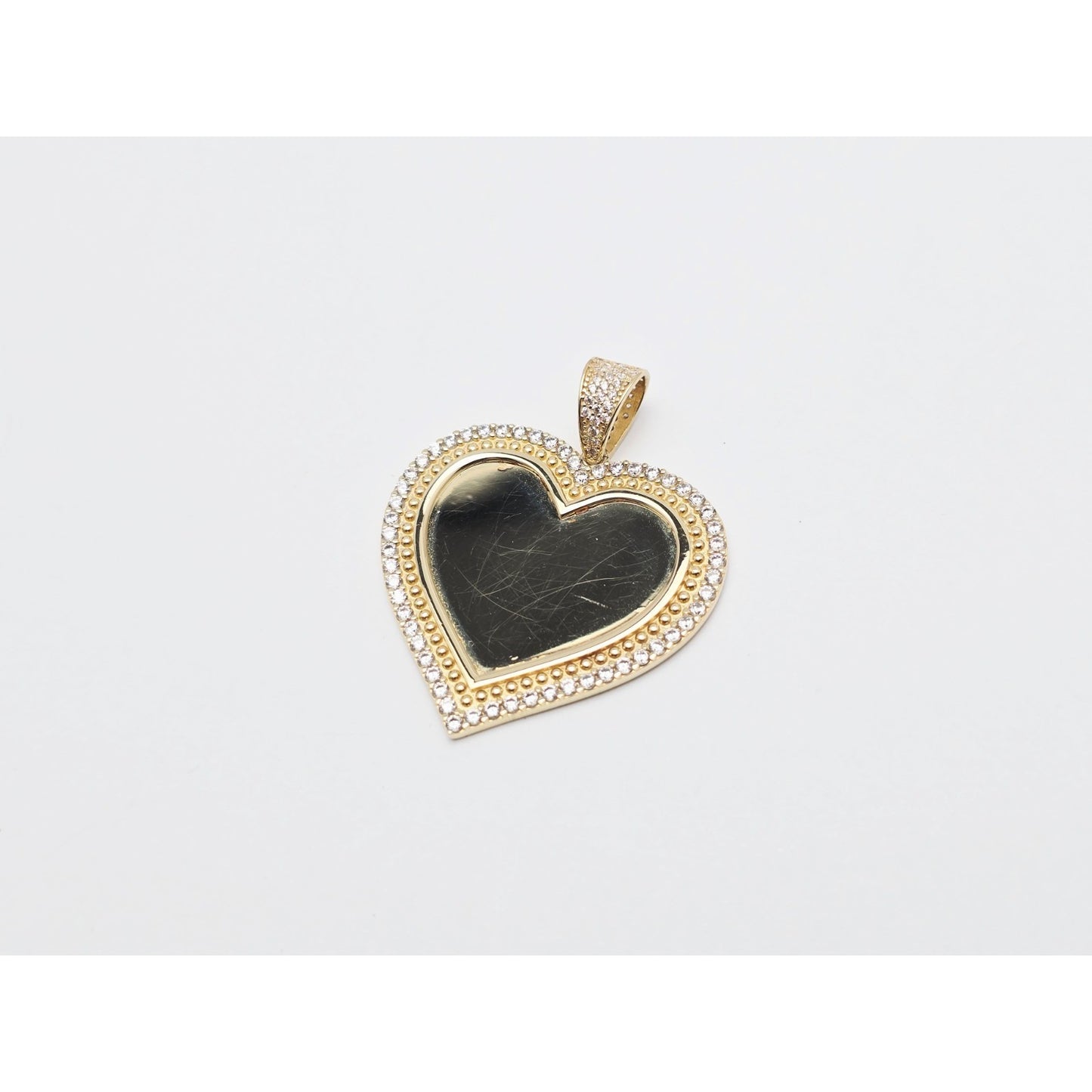 10K Yellow Gold Picture Frame Heart CZ Charm Pendant