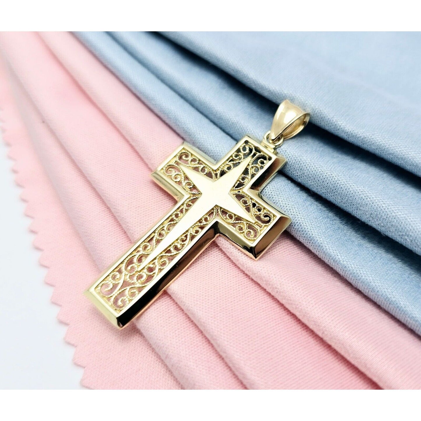 14K Yellow Gold Religious Cross Charm Pendant
