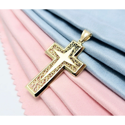 14K Yellow Gold Religious Cross Charm Pendant