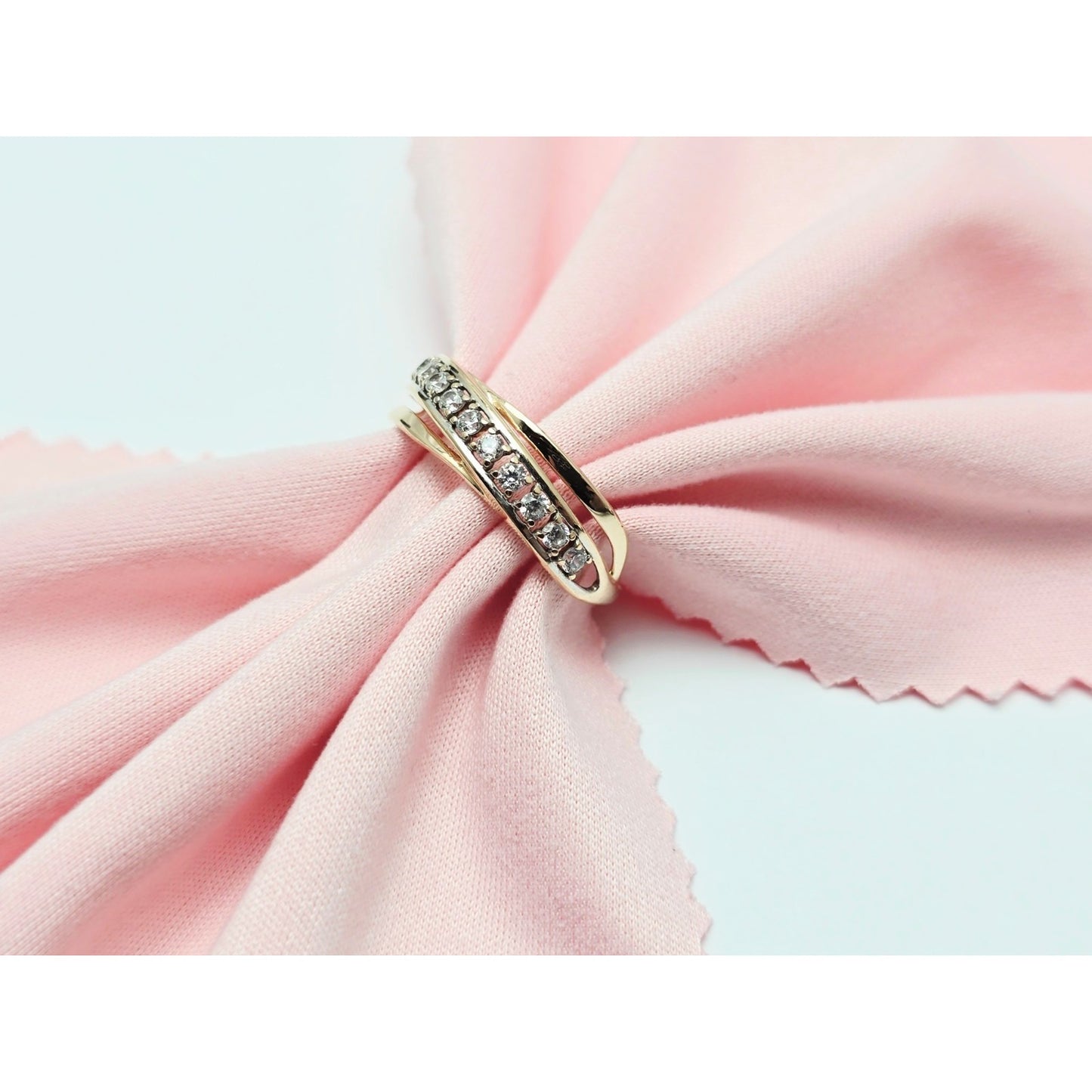 14K Rose Gold Single Row CZ Ring Band