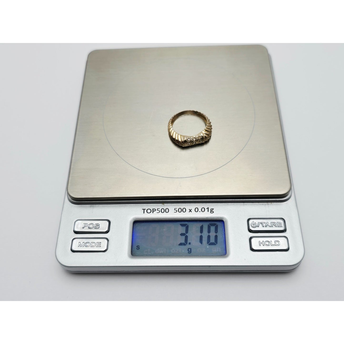 14K Yellow Gold Diamond Cut CZ Ring