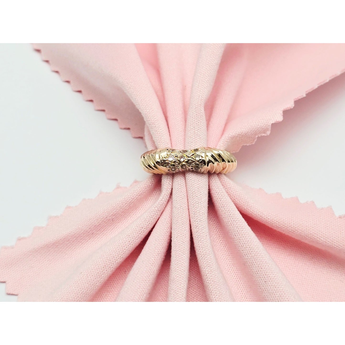 14K Yellow Gold Diamond Cut CZ Ring