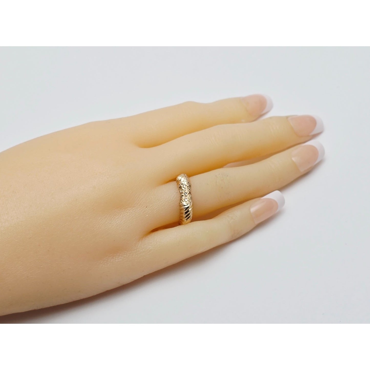 14K Yellow Gold Diamond Cut CZ Ring