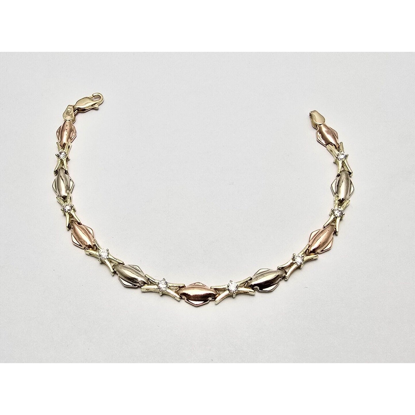 14K Tri Tone Gold Cubic Zirconia Tennis Link Bracelet