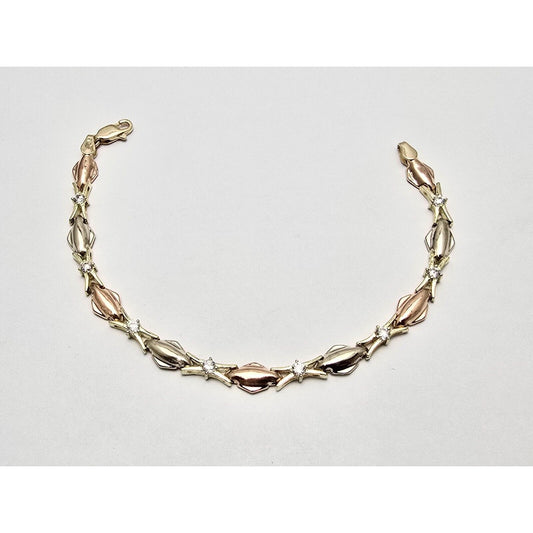 14K Tri Tone Gold Cubic Zirconia Tennis Link Bracelet