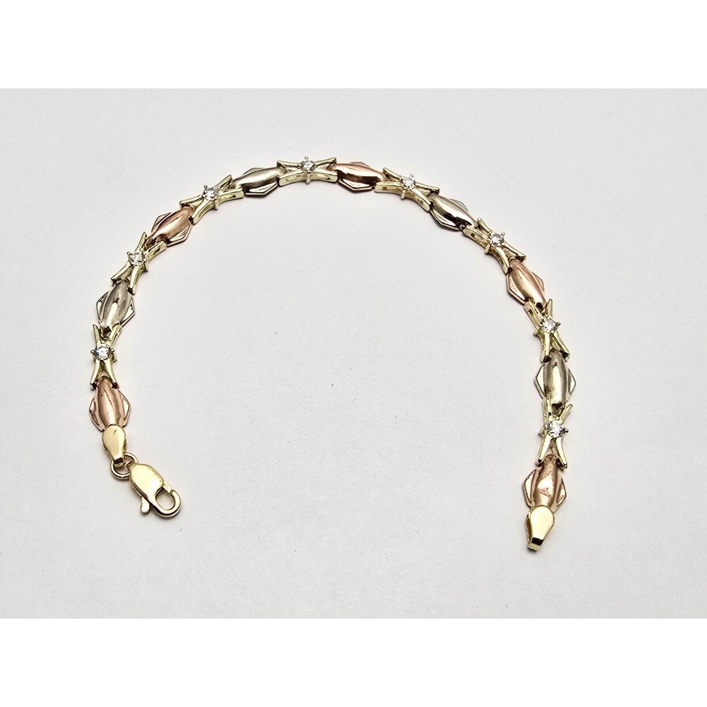 14K Tri Tone Gold Cubic Zirconia Tennis Link Bracelet