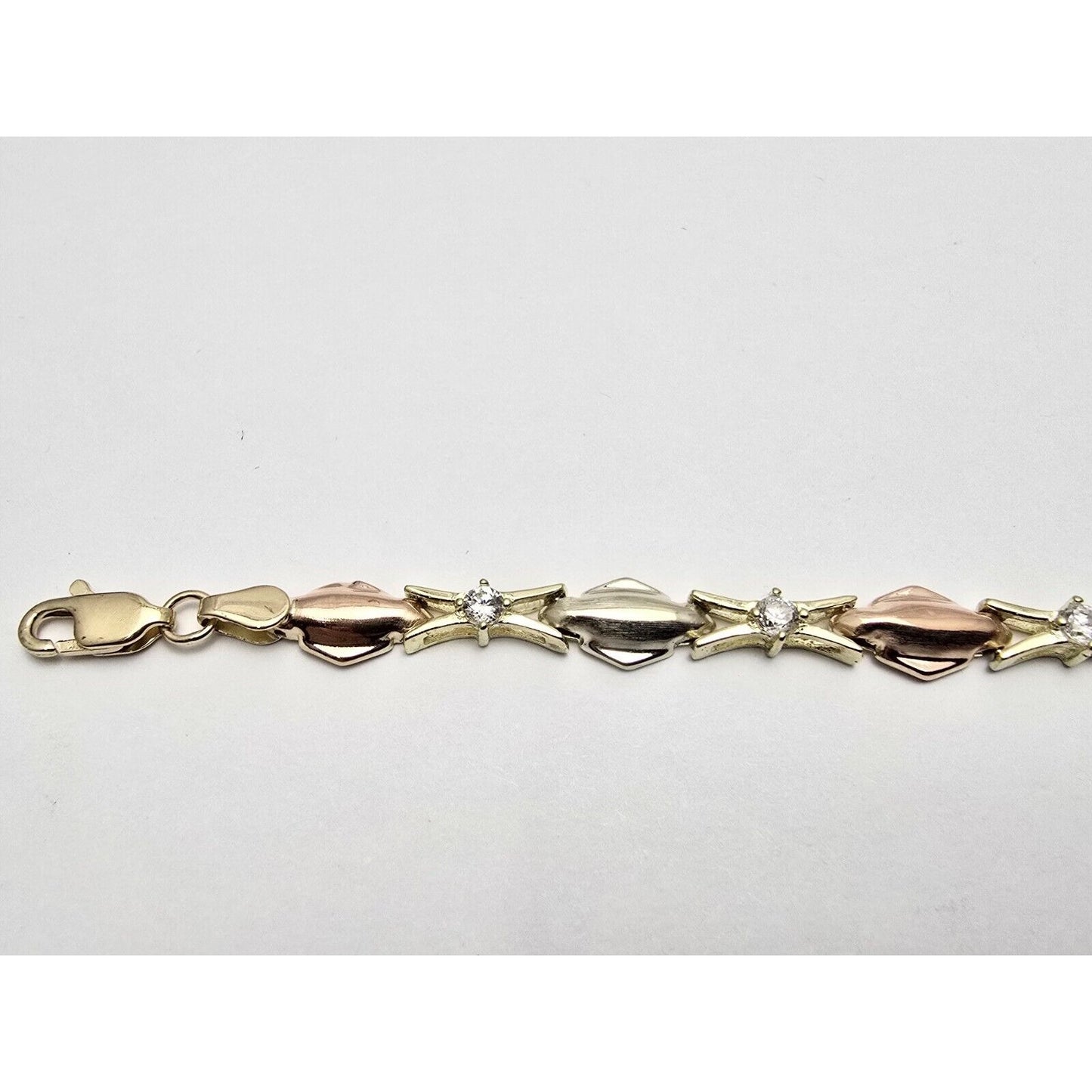 14K Tri Tone Gold Cubic Zirconia Tennis Link Bracelet