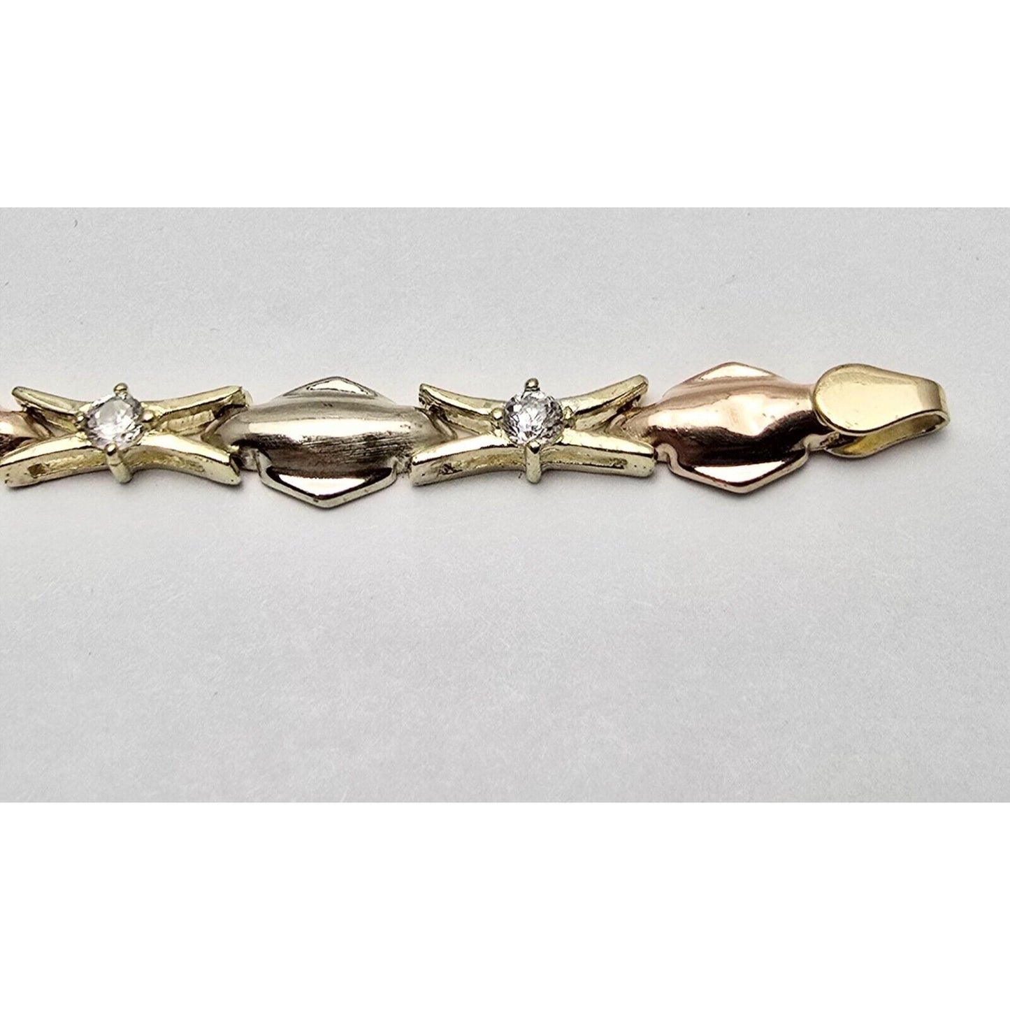 14K Tri Tone Gold Cubic Zirconia Tennis Link Bracelet