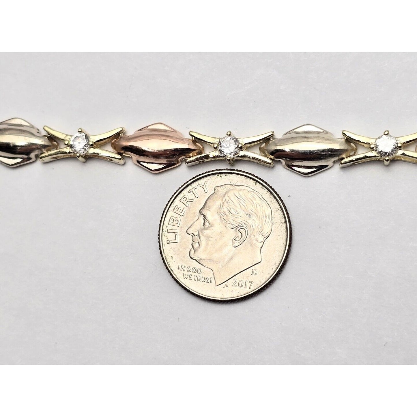 14K Tri Tone Gold Cubic Zirconia Tennis Link Bracelet