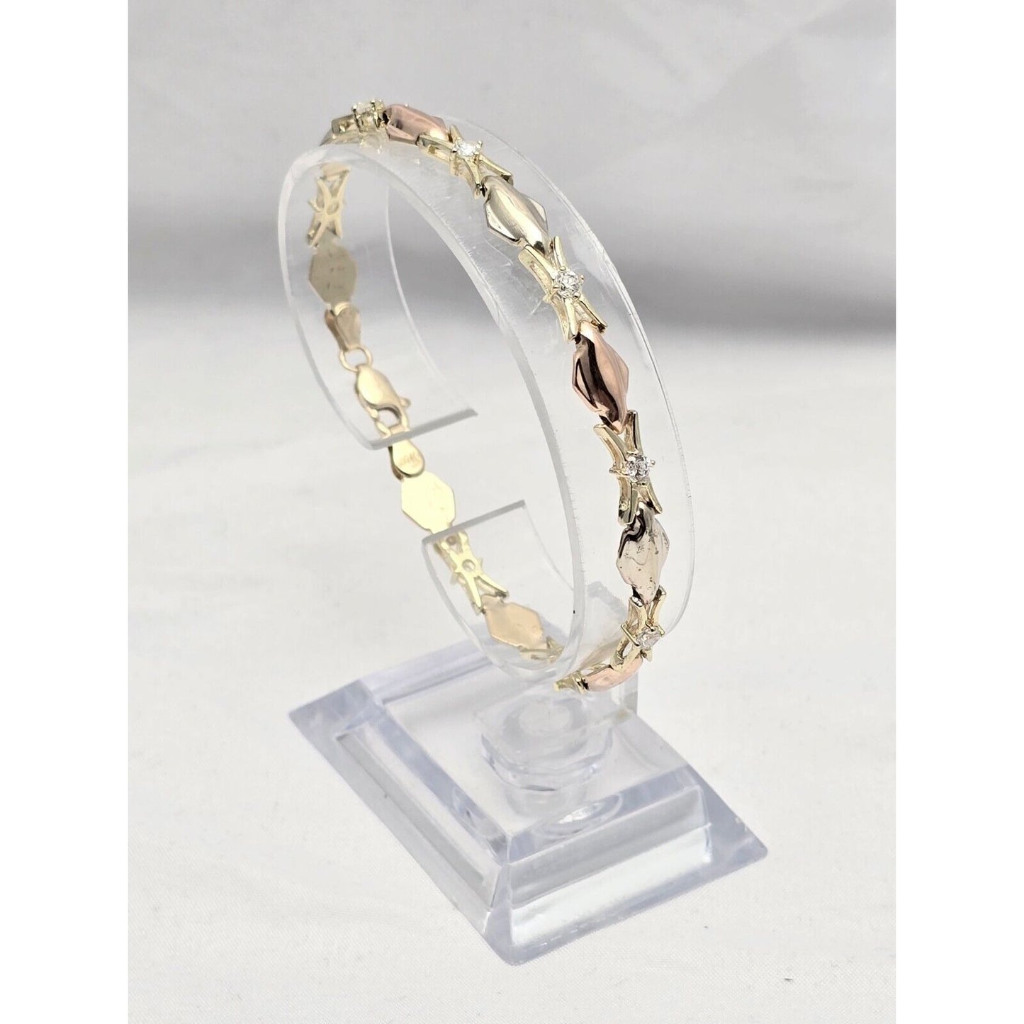 14K Tri Tone Gold Cubic Zirconia Tennis Link Bracelet