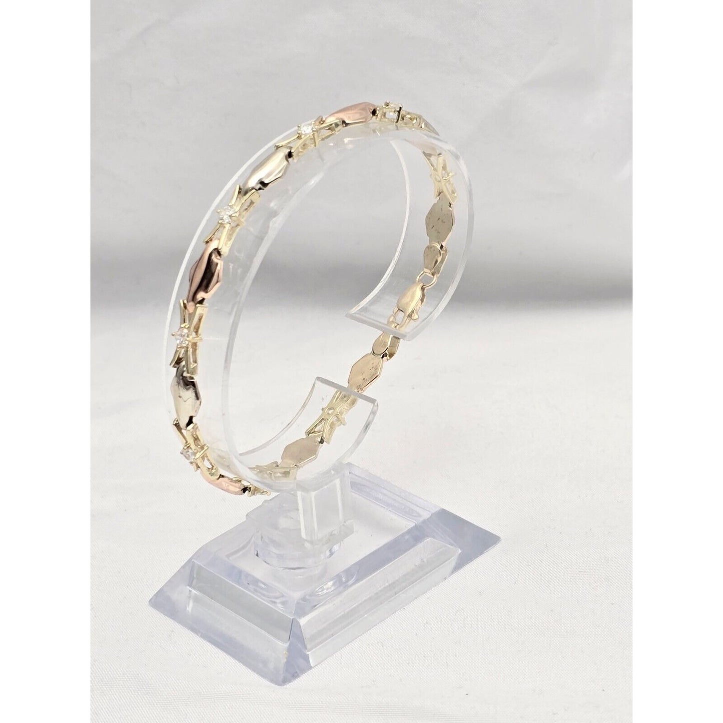 14K Tri Tone Gold Cubic Zirconia Tennis Link Bracelet