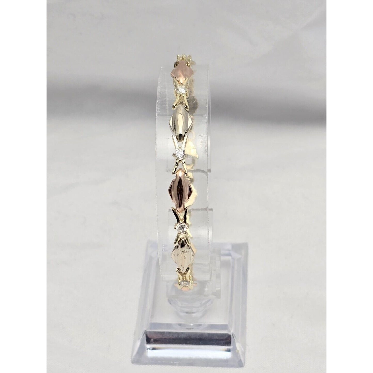 14K Tri Tone Gold Cubic Zirconia Tennis Link Bracelet