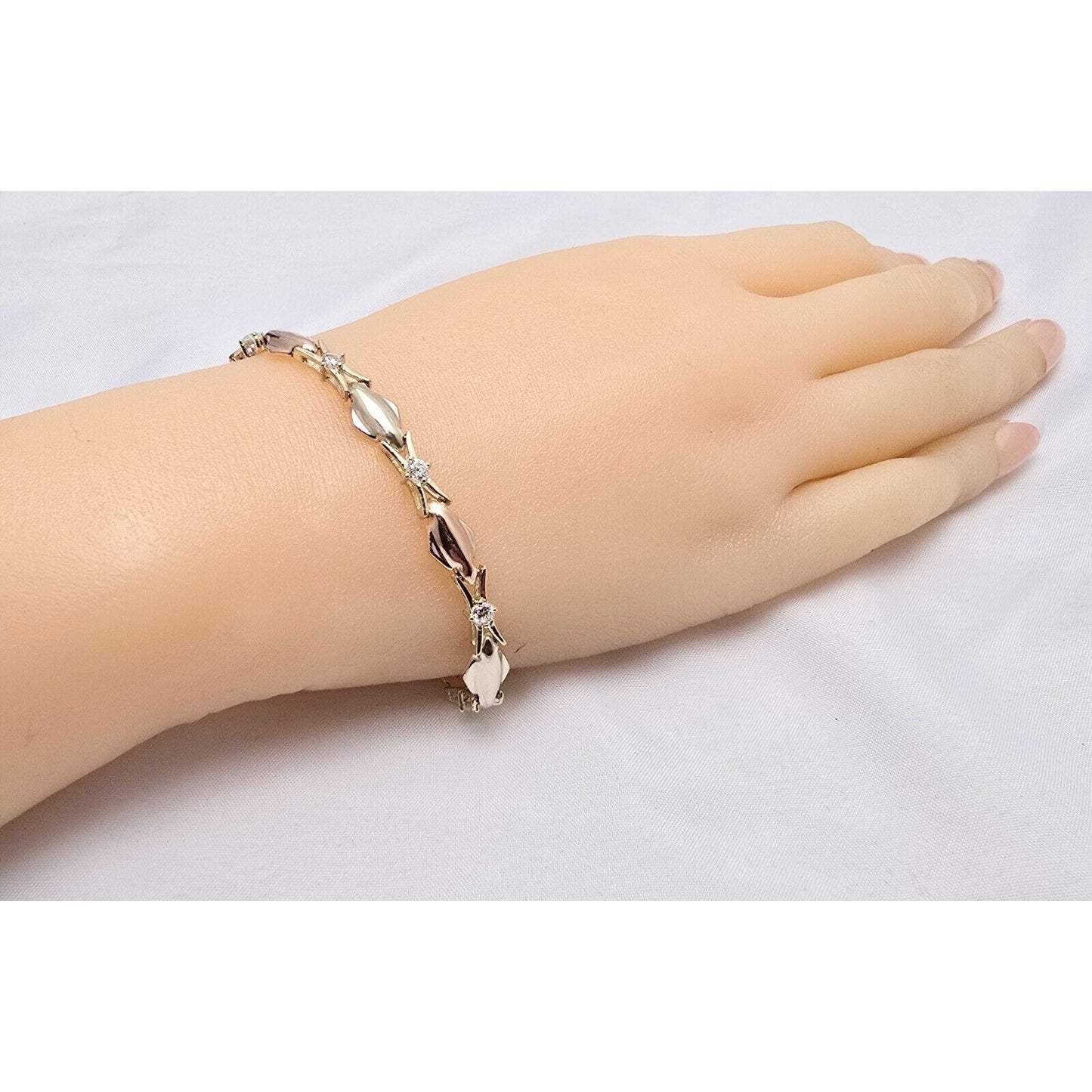 14K Tri Tone Gold Cubic Zirconia Tennis Link Bracelet