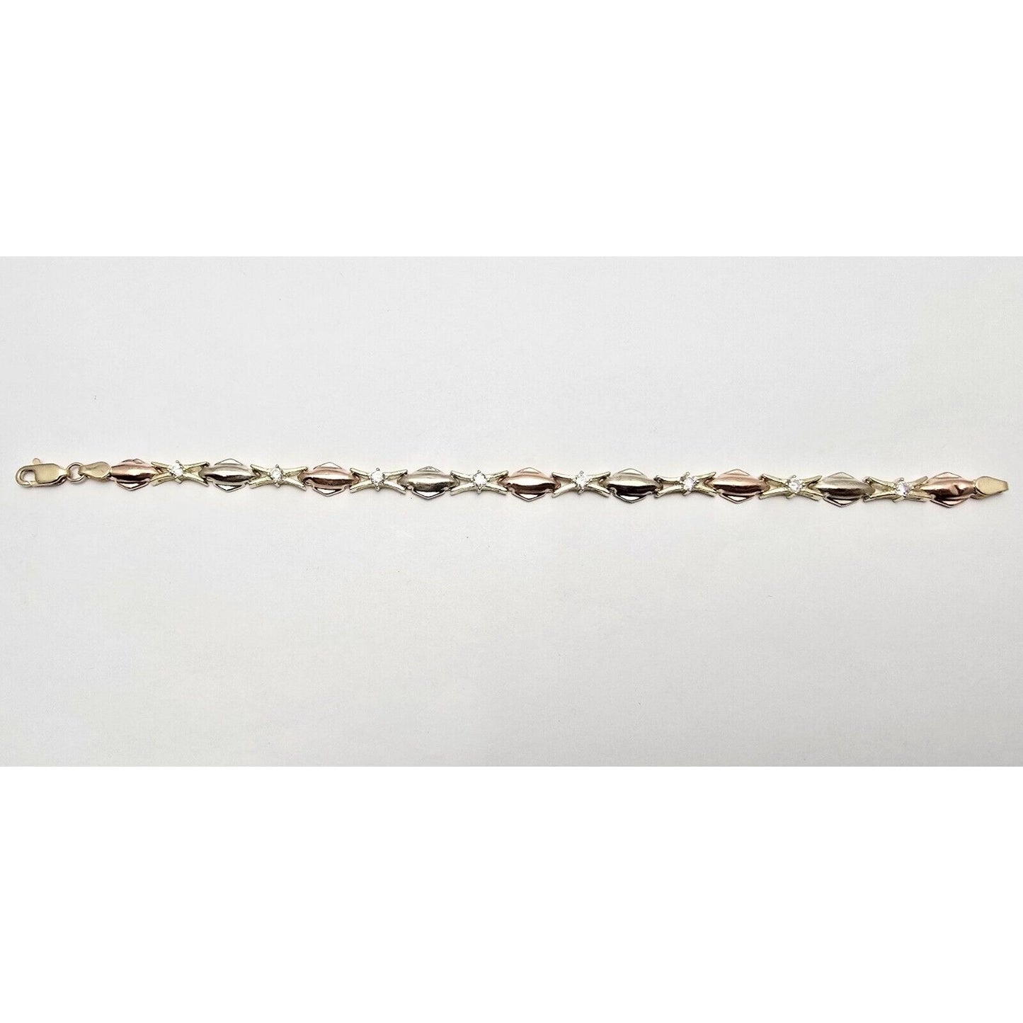 14K Tri Tone Gold Cubic Zirconia Tennis Link Bracelet