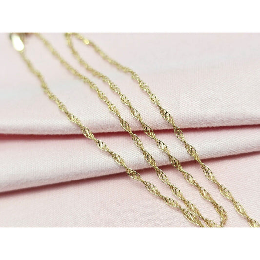Thin 14K Yellow Gold Twisted Mesh Rope Chain Necklace