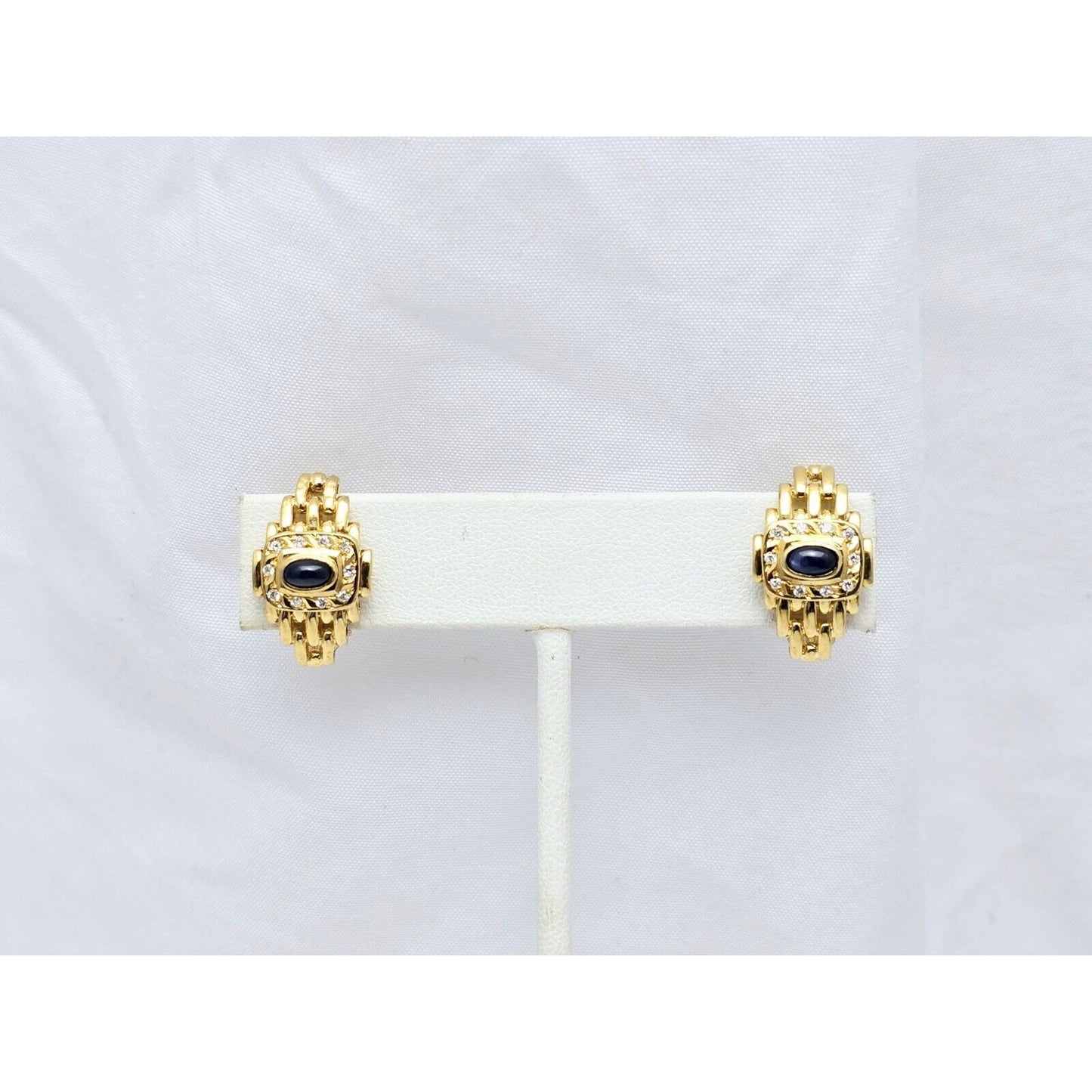 18K Yellow Gold Cabochon Sapphire & Diamond French Clip Earrings