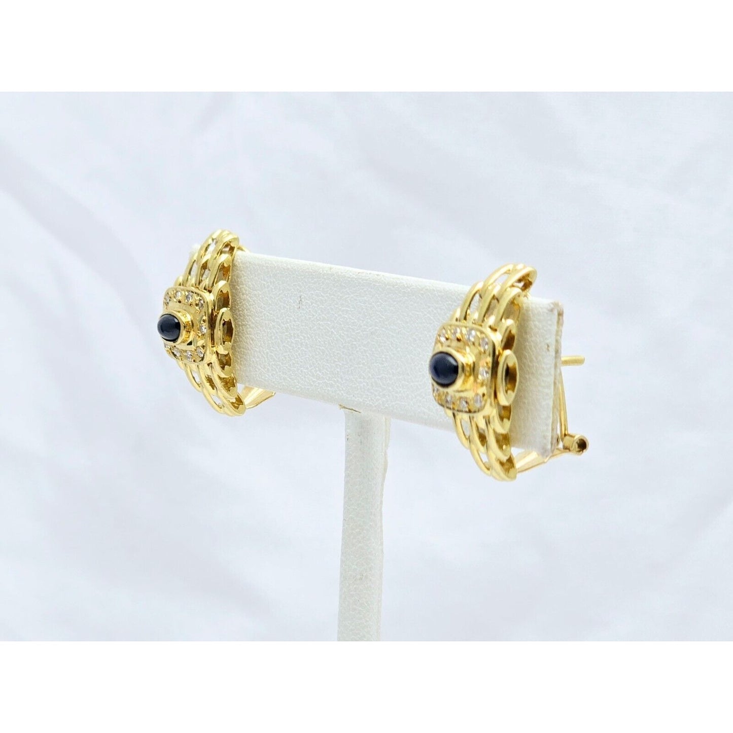 18K Yellow Gold Cabochon Sapphire & Diamond French Clip Earrings