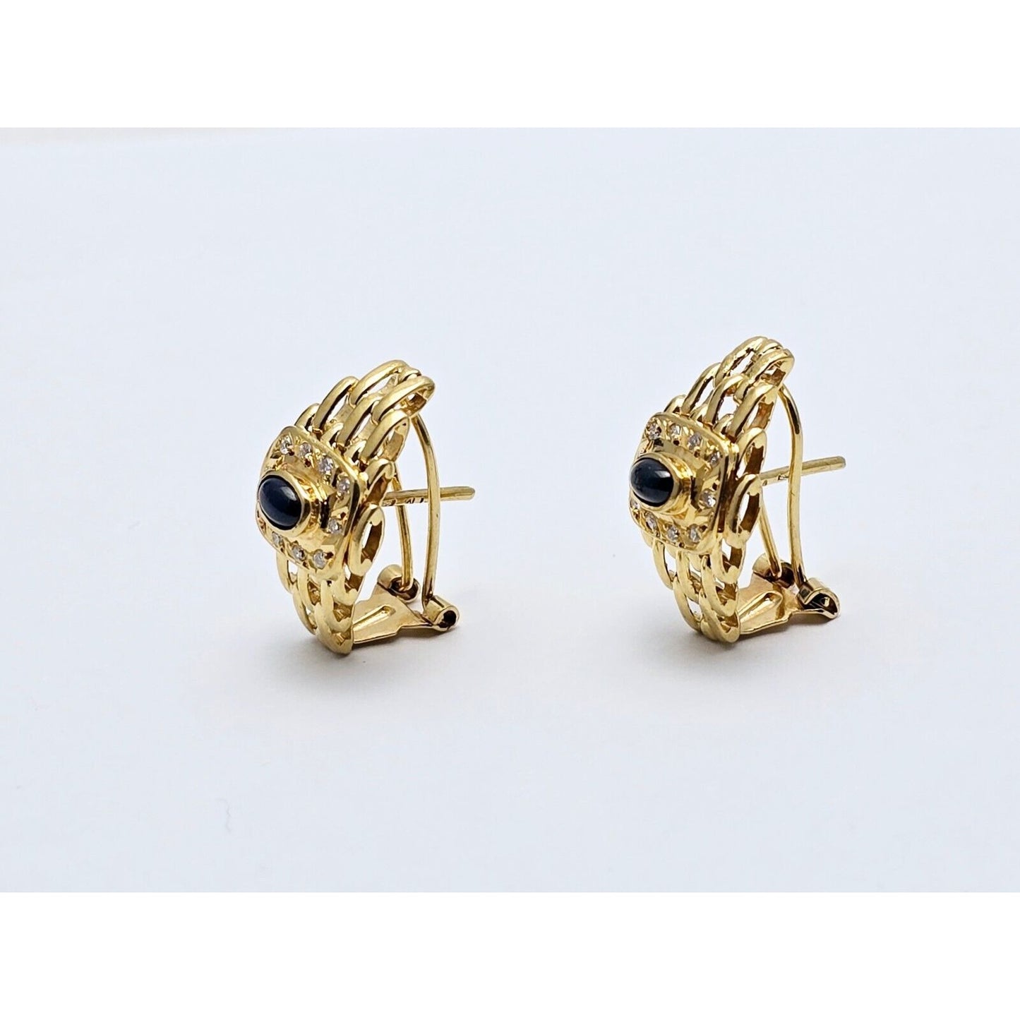 18K Yellow Gold Cabochon Sapphire & Diamond French Clip Earrings
