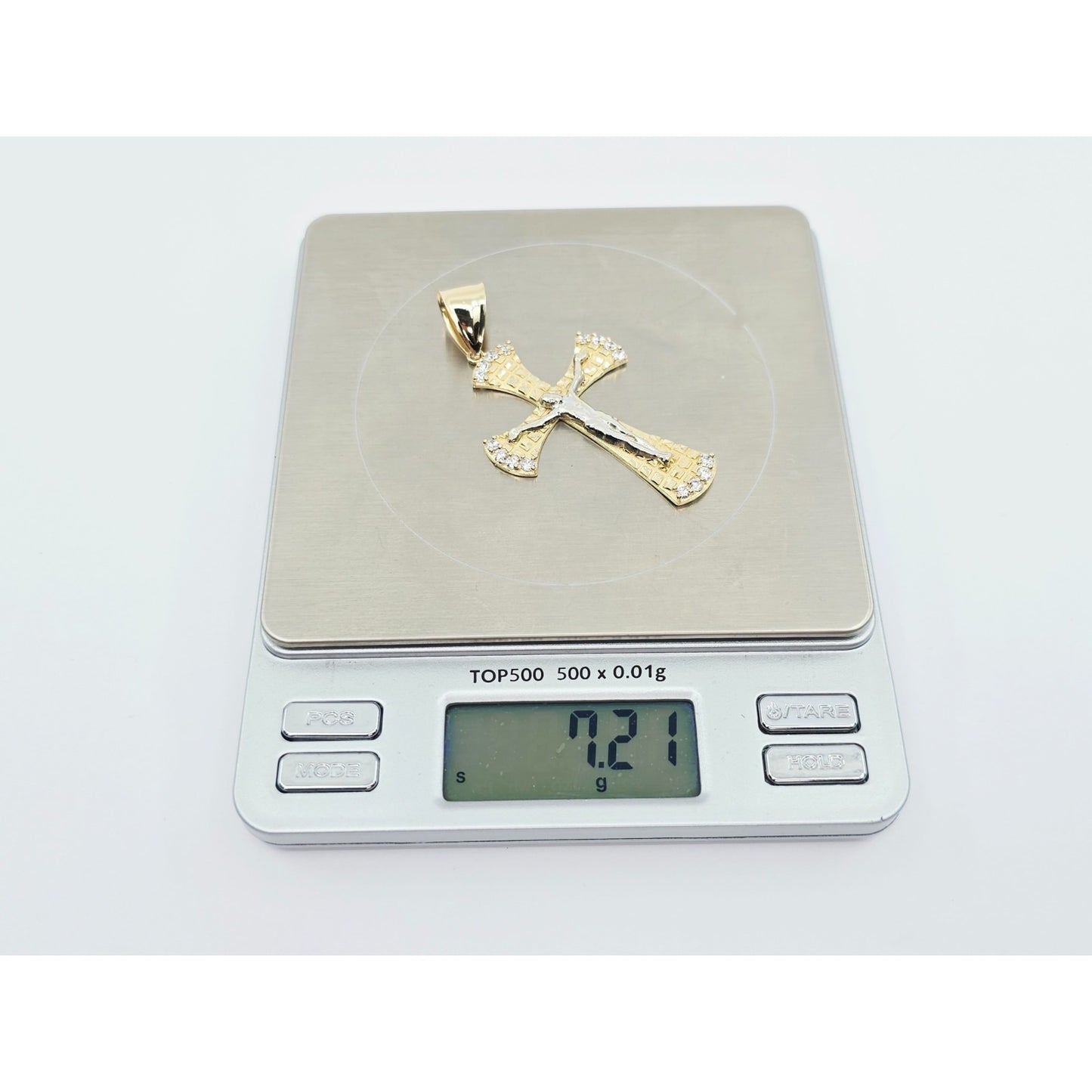 14K Two Tone Gold Diamond Cut Jesus on Cross CZ Charm Pendant