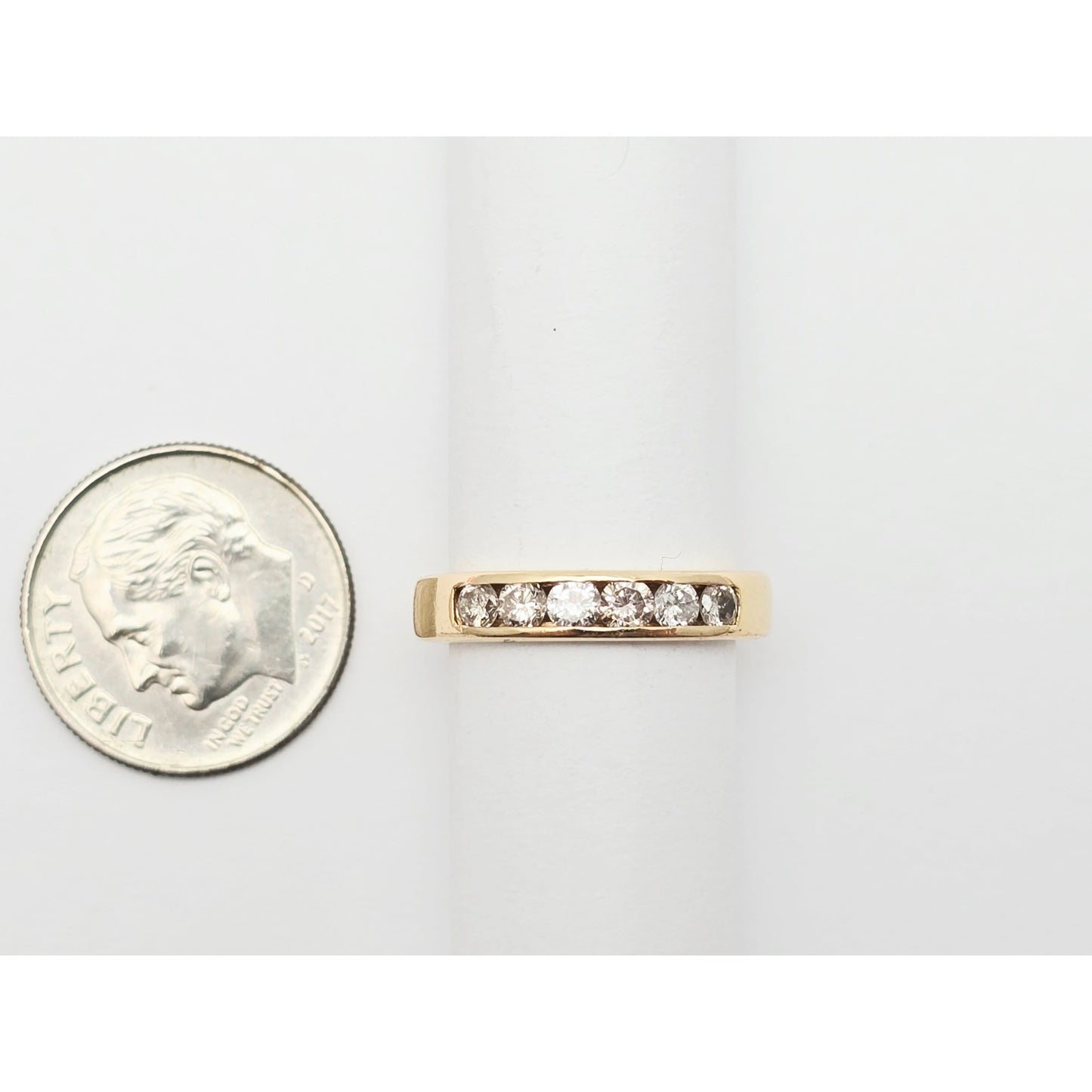 14K Yellow Gold Single Row 6 Diamond Wedding Ring Band