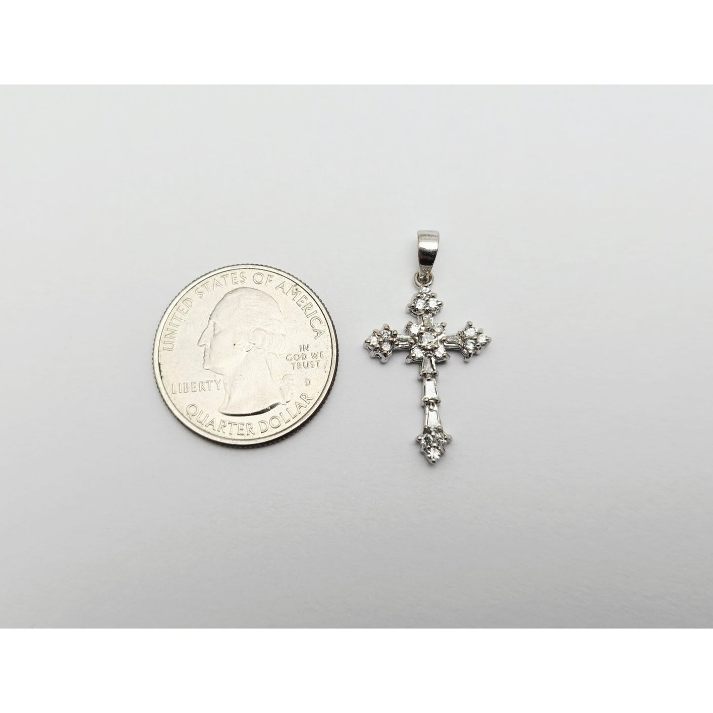 Small 14K White Gold White Diamond Cross Pendant Charm