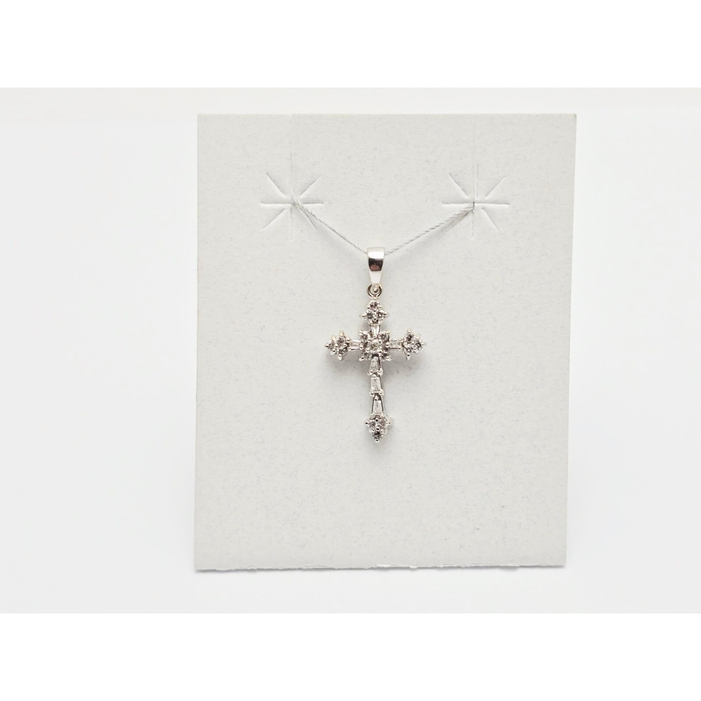 Small 14K White Gold White Diamond Cross Pendant Charm